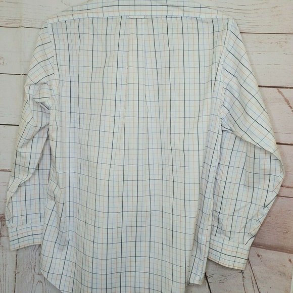 Lanesboro Men Non Iron White Blue Orange Checkered Button Up Shirt Extra Buttons - Picture 10 of 10